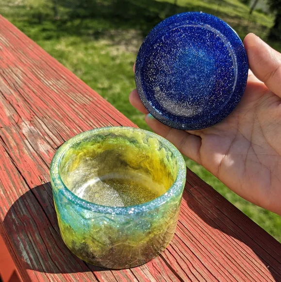 Bumblebee Jewelry Box Resin Art Sparkly Honey Bee Honeycomb Glitter Cute Spring - Picture 4 of 12